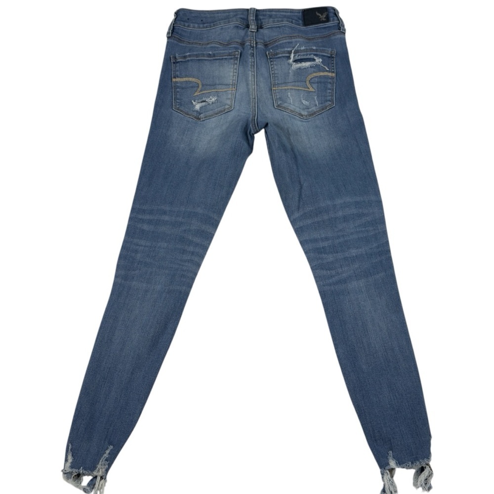 American Eagle High Rise Jeggings Super Stretch Destroyed‎ Medium Wash Size 4R - Picture 5 of 12